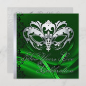 Invitation Green New Years Masquerade Argent (Devant / Derrière)