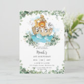 Invitation Green Noah's Ark Genre Neutre Anniversaire (Debout devant)