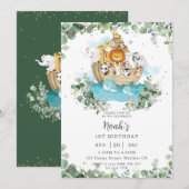 Invitation Green Noah's Ark Genre Neutre Anniversaire (Devant / Derrière)
