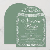 Invitation Green Nuestra Boda Papel Picado Spanish Wedding (Devant / Derrière)