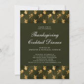 Invitation Green Oak Gold Leaf Thanksgiving Cocktail Party (Devant)