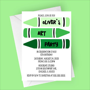Invitation Green Ombre Crayons Art Anniversaire Fête Invitati