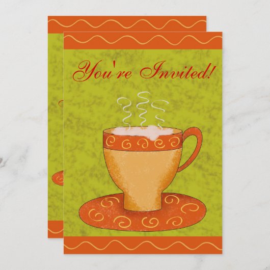 Invitation Green & Orange Cup Customisée Coffee Event (Devant / Derrière)