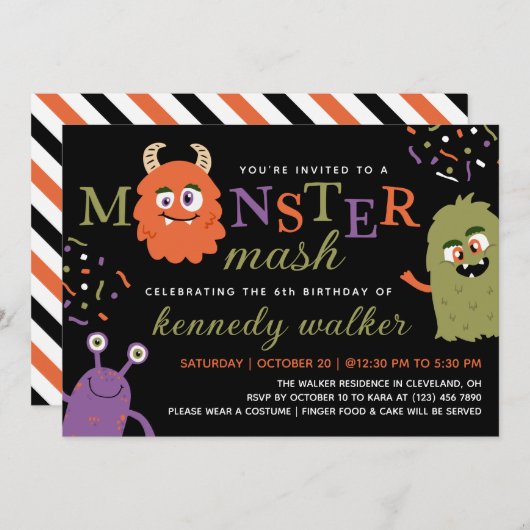 Invitation Green Orster Monster Mash Halloween Party (Devant / Derrière)