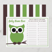 Invitation Green Owl Nom de la race Baby shower de course Jeu (Devant / Derrière)
