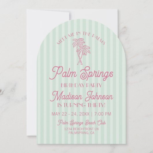 Invitation Green Palm Springs Pastel Beach Anniversaire (Devant)
