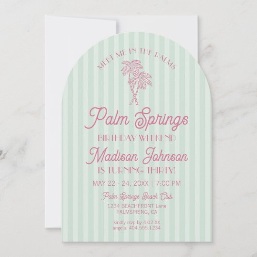 Invitation Green Palm Springs Pastel Beach Anniversaire Week- (Devant)