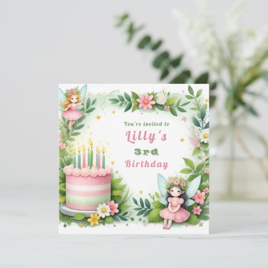 Invitation Green Pastel Fairy Anniversaire - (Debout devant)