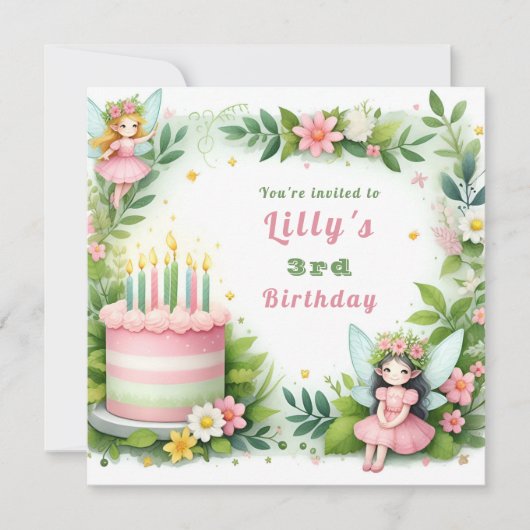 Invitation Green Pastel Fairy Anniversaire - (Devant)