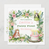 Invitation Green Pastel Fairy Premier anniversaire - (Devant / Derrière)