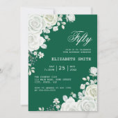 Invitation Green Pastel Rose blanche Floral Anniversaire (Devant)