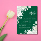 Invitation Green Pastel Rose blanche Floral Anniversaire
