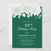 Invitation Green Pastel White Rose Vert Anniversaire (Devant)