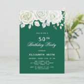 Invitation Green Pastel White Rose Vert Anniversaire (Debout devant)