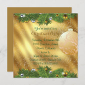Invitation Green Pine Bough Gold Christmas (Devant / Derrière)