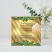 Invitation Green Pine Bough Gold Christmas (Debout devant)