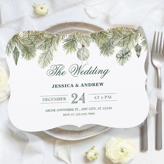 Invitation Green pine branch wedding