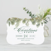Invitation Green pine branch with christmas party ornaments (Debout devant)