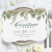 Invitation Green pine branch with christmas party ornaments