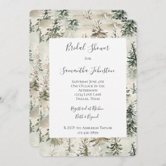 Invitation Green Pine Trees Bridal Shower (Devant / Derrière)