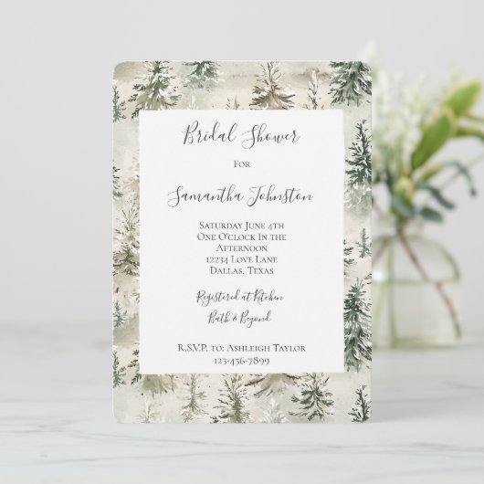 Invitation Green Pine Trees Bridal Shower (Debout devant)