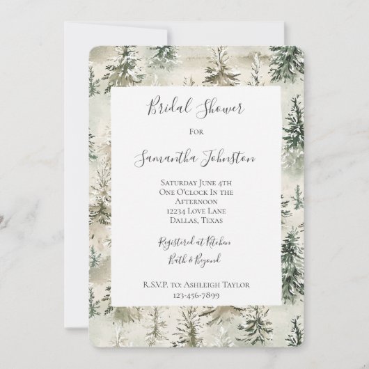 Invitation Green Pine Trees Bridal Shower (Devant)
