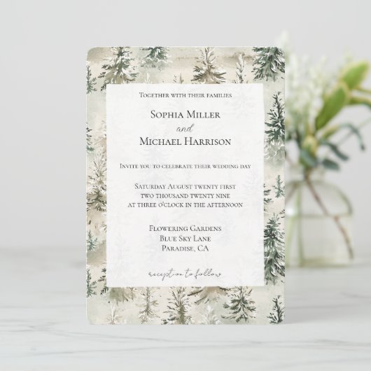Invitation Green Pine Trees Wedding (Debout devant)