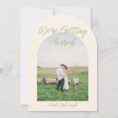 Invitation Green Pink Bow Floral Summer Arched Photo Wedding (Dos)