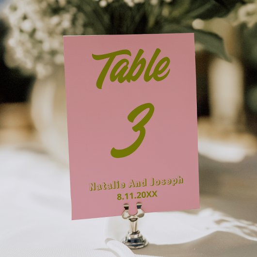 Invitation Green Pink Colorful Funky Wedding Table Number    