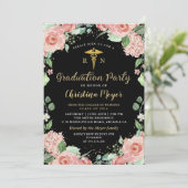 Invitation Green Pink Floral RN Soins infirmiers fête de grad (Debout devant)