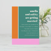 Invitation Green Pink Mariage géométrique tendance (Debout devant)