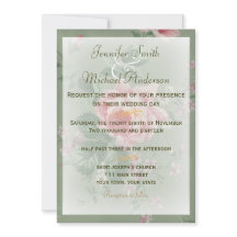 Invitation Green & Pink Rose Rose Simple Mariage