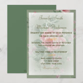 Invitation Green & Pink Rose Rose Simple Mariage (Devant / Derrière)