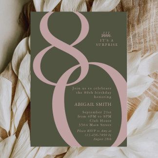 Invitation Green Pink Shh It's a Surprise 80th Birthday Party
