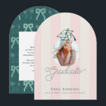 Invitation Green Pink Stripes Photo Graduation Announcement<br><div class="desc">This preppy and coquette graduation announcement features your photo with a green graduation cap on a cream background with light pink stripes. Personalize it for your needs. You can find matching products at my store.</div>