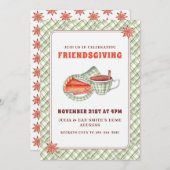Invitation Green Plaid Citrouille Pie Thanksgiving Amical (Devant / Derrière)