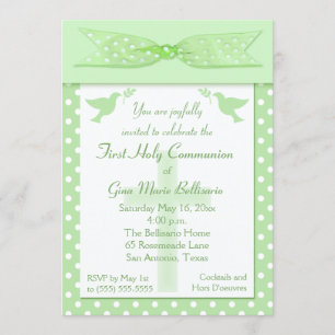 Invitation Green Polka Dot Première communion sainte Invitati