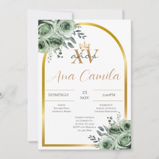 Invitation Green Quinceanera (Devant)