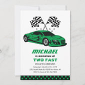 Invitation Green Race Car Two Fast Boys 2e anniversaire (Devant)