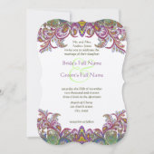 Invitation Green Raspberry Golden Yellow Blue Paisley Peacock (Devant)