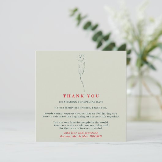 Invitation Green Red Boho Indie merci Flower Tiny (Debout devant)