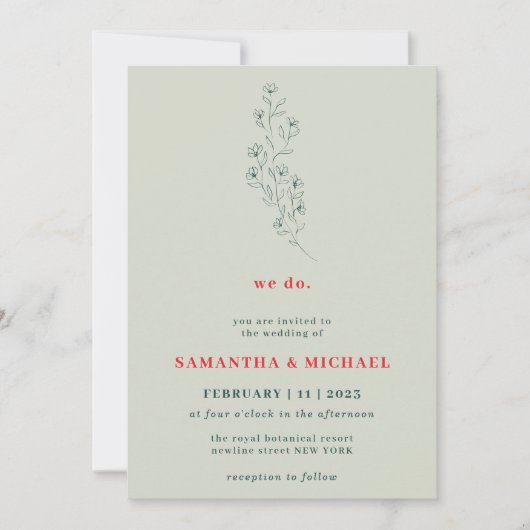 Invitation Green Red Boho Indie Rustic Botanique nous faisons (Devant)