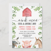 Invitation Green Red Joint Farm Animaux Folithe Anniversaire (Devant)