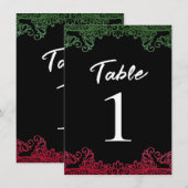 Invitation Green & Red Lace Elegant Fiesta Black Table Numéro (Devant / Derrière)
