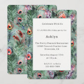 Invitation Green Red Peacock Feathers Birthday (Devant / Derrière)
