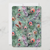 Invitation Green Red Peacock Feathers Birthday (Dos)