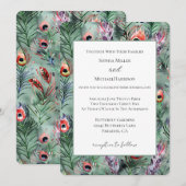 Invitation Green Red Peacock Feathers Wedding (Devant / Derrière)