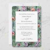 Invitation Green Red Peacock Feathers Wedding (Devant)