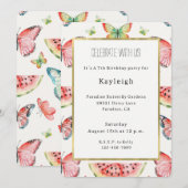 Invitation Green Red Watermelon Blue Butterflies Birthday (Devant / Derrière)