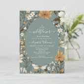 Invitation Green Retro Un Petit Baby shower Fleur sauvage (Debout devant)